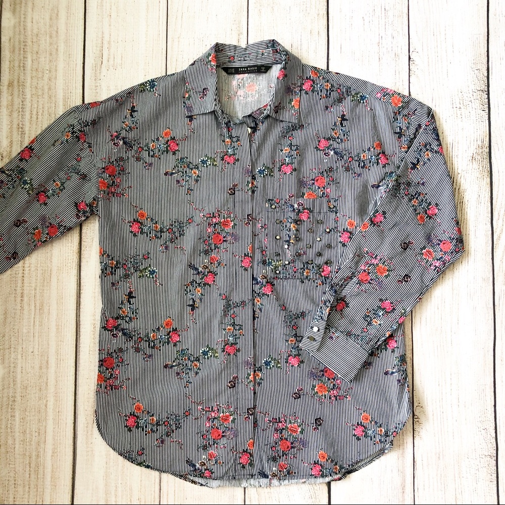 Zara Basic Floral Button Down Shirts With Studs - image 3
